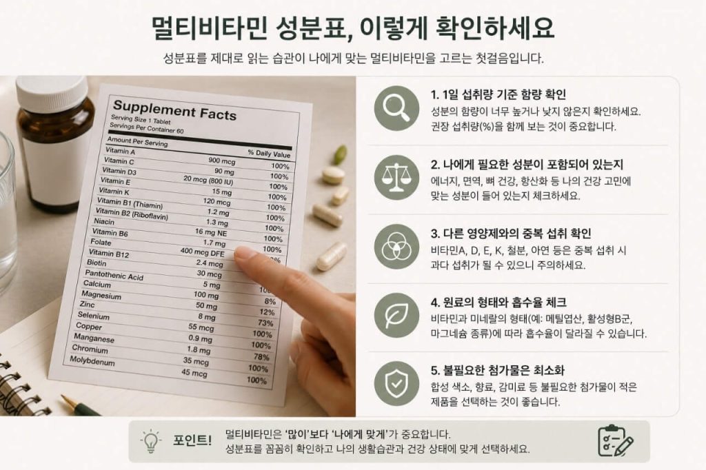 40대 멀티비타민 성분표 확인하는 방법