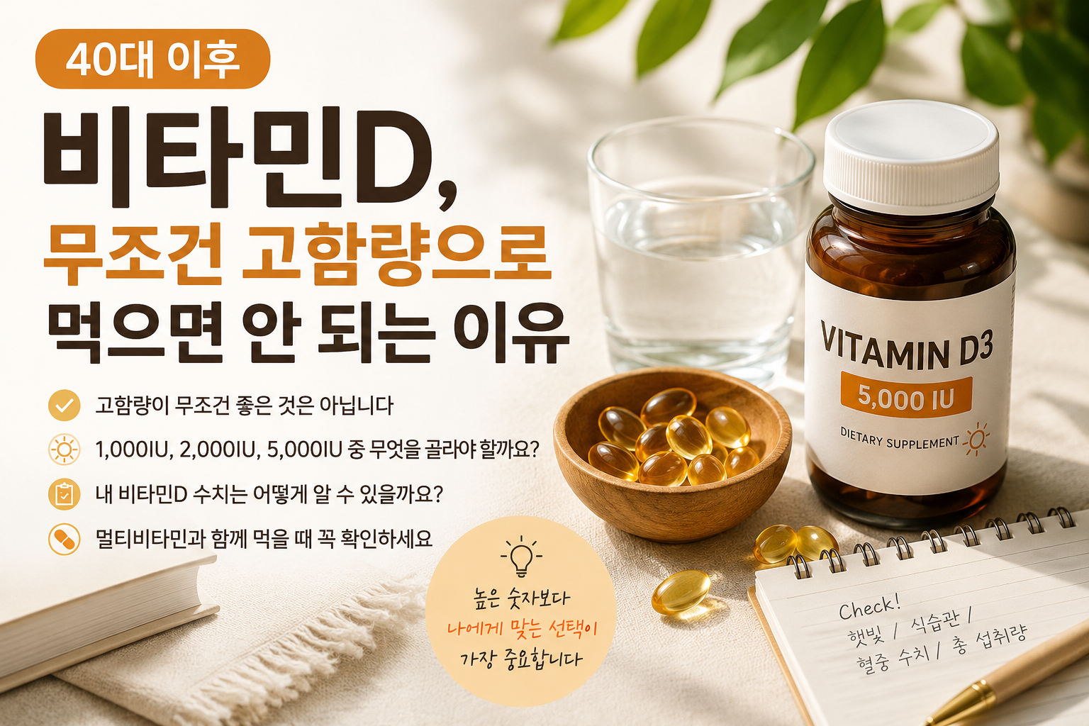 40대 이후 비타민D, 무조건 고함량으로 먹으면 안 되는 이유