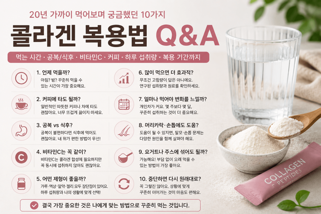 콜라겐 복용법 Q&A 먹는 시간 공복 식후 비타민C 하루 섭취량 정리