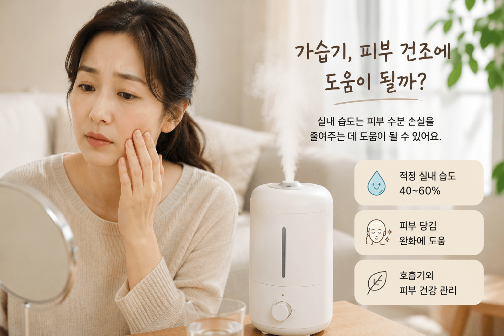가습기 피부 건조 완화와 적정 실내 습도 40~60% 설명 이미지