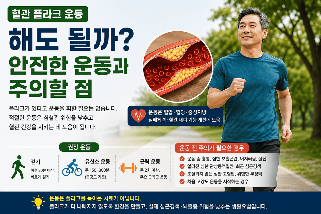 혈관 플라크 운동과 안전한 걷기·유산소·근력운동 방법