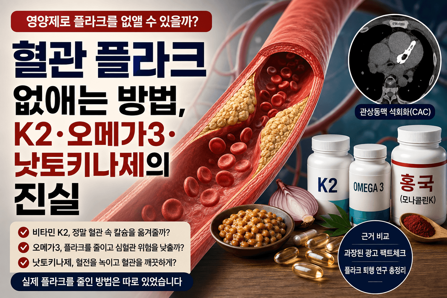 혈관 플라크 없애는 영양제가 있을까? K2·오메가3·낫토키나제의 진실