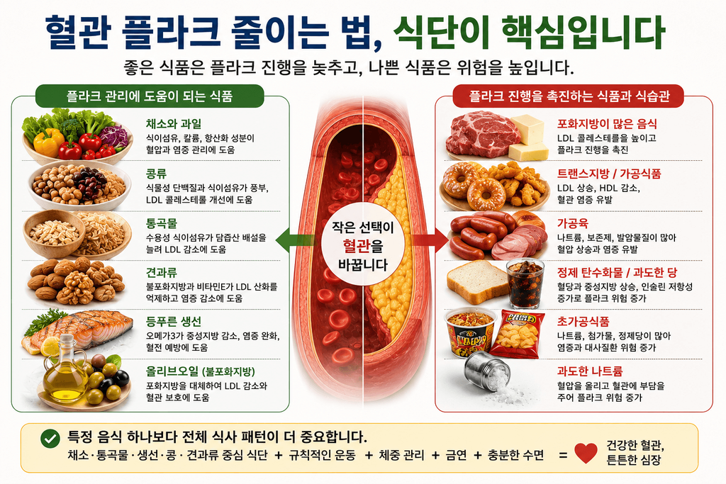 혈관 플라크 줄이는 법에 도움이 되는 음식과 줄여야 할 음식
