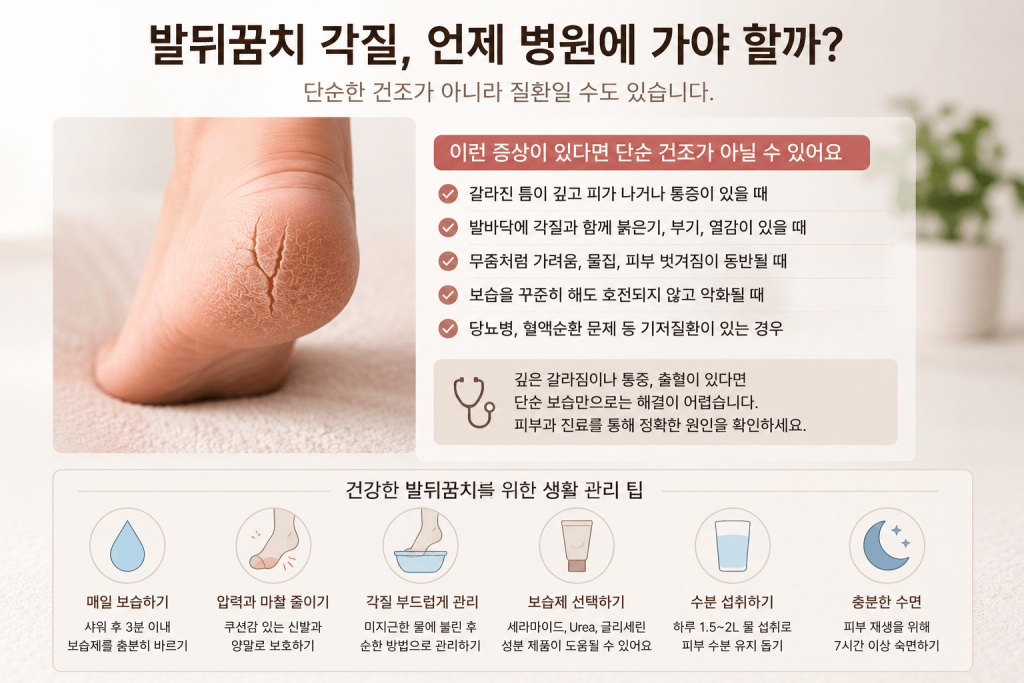 40대 발뒤꿈치 각질과 갈라짐에서 병원 진료가 필요한 증상