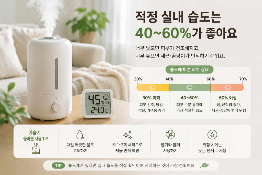 가습기 피부 관리와 적정 실내 습도 40~60% 안내 이미지