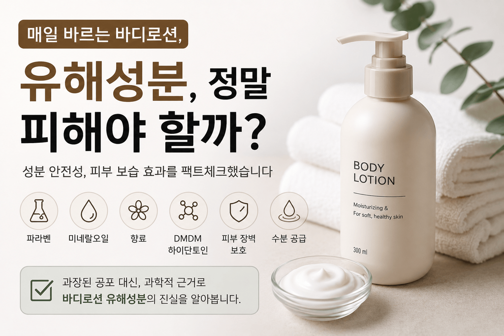바디로션 유해성분과 피부 보습 효과를 설명하는 인포그래픽