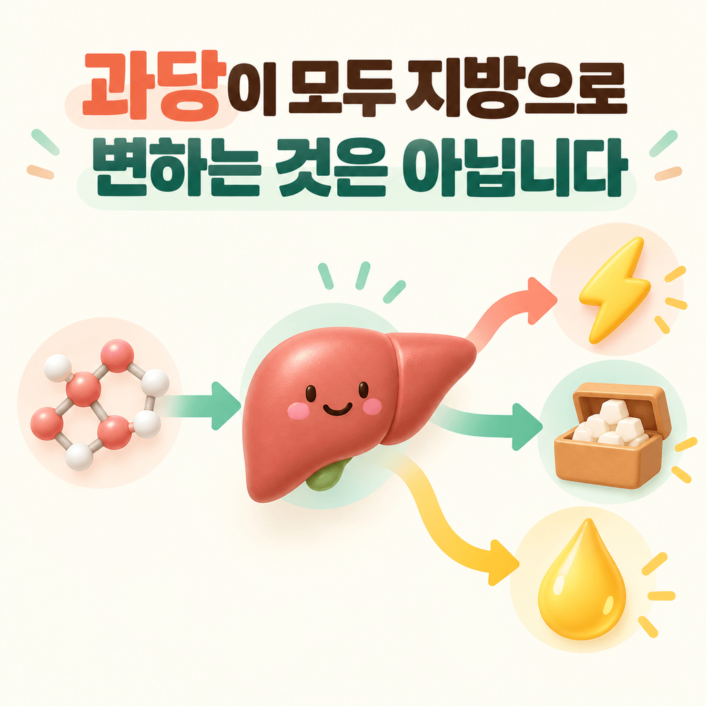 과당이 간에서 포도당·글리코겐·에너지·지방 등 여러 경로로 처리되는 과정